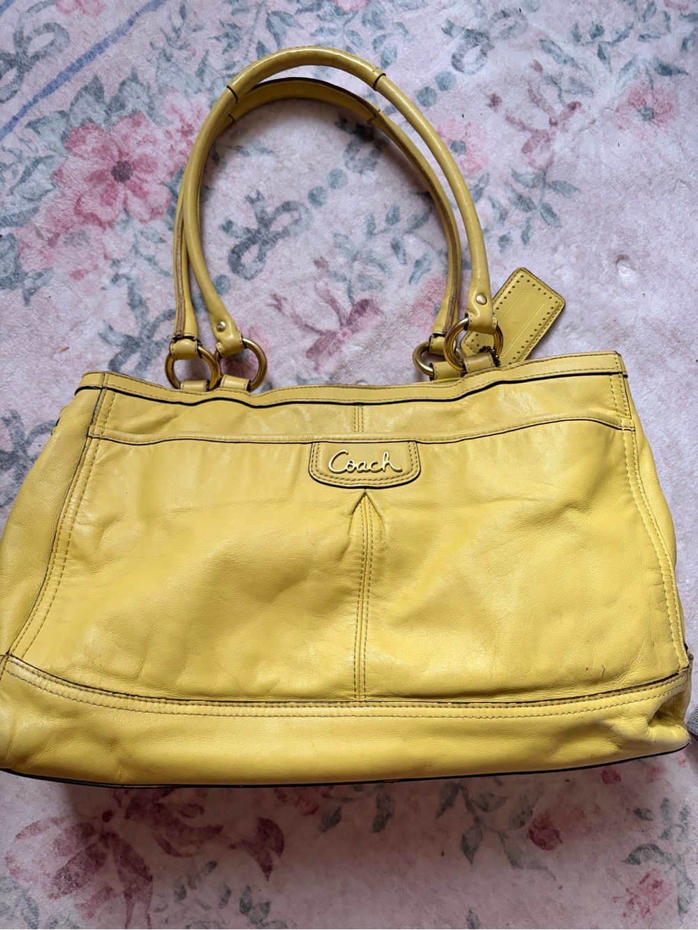Coach Yellow Leather Double-Handle Shoulder Bag